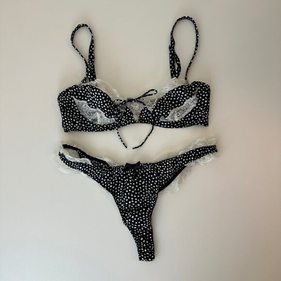 For Love And Lemons Other - For Love And Lemons Black and White Polka Dot Bra Set